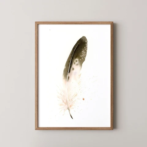 Image of a feather watercolor painting by Shayna Larsen, originals & prints available