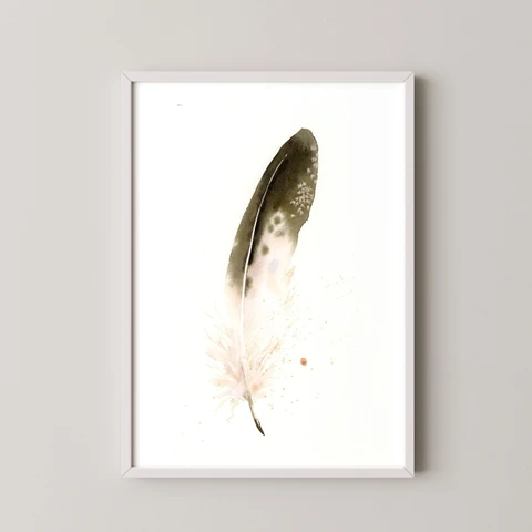 Image of a feather watercolor painting by Shayna Larsen, originals & prints available