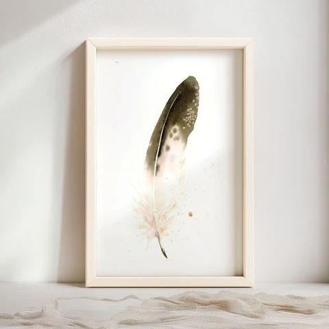 Image of a feather watercolor painting by Shayna Larsen, originals & prints available
