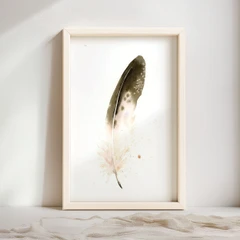 Image of a feather watercolor painting by Shayna Larsen, originals & prints available