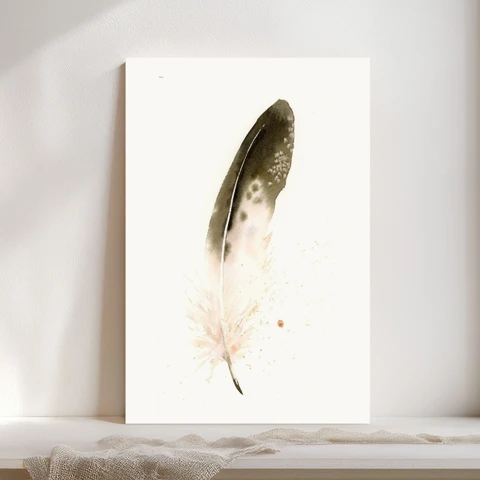 Image of a feather watercolor painting by Shayna Larsen, originals & prints available