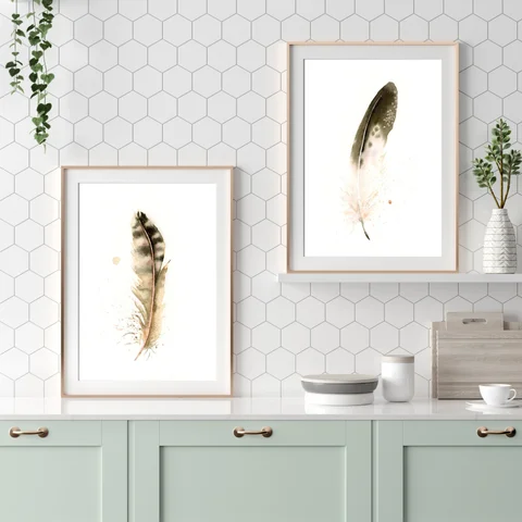 Image of a feather watercolor painting by Shayna Larsen, originals & prints available