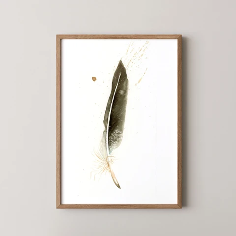 Image of a feather watercolor painting by Shayna Larsen, originals & prints available