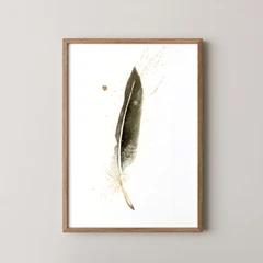 Image of a feather watercolor painting by Shayna Larsen, originals & prints available