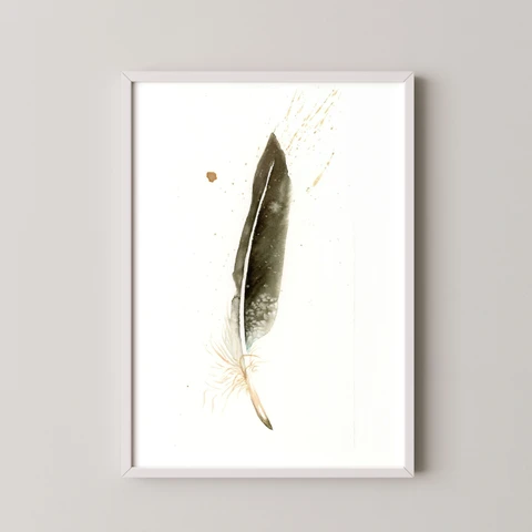 Image of a feather watercolor painting by Shayna Larsen, originals & prints available