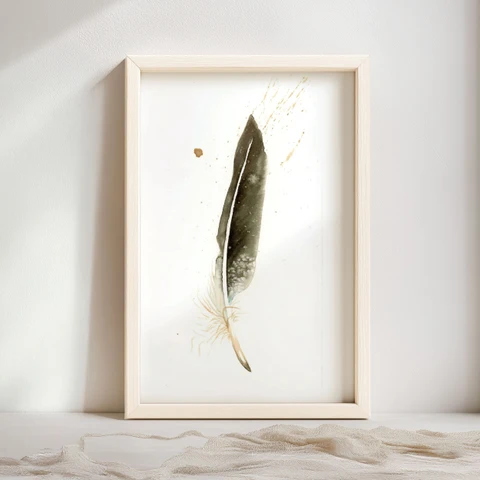 Image of a feather watercolor painting by Shayna Larsen, originals & prints available