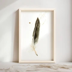 Image of a feather watercolor painting by Shayna Larsen, originals & prints available
