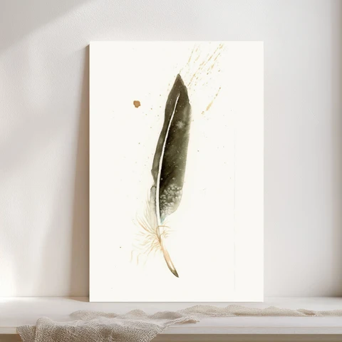 Image of a feather watercolor painting by Shayna Larsen, originals & prints available