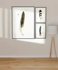 Image of a feather watercolor painting by Shayna Larsen, originals & prints available