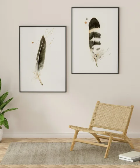 Image of a feather watercolor painting by Shayna Larsen, originals & prints available