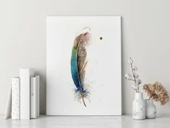 Image of a feather watercolor painting by Shayna Larsen, originals & prints available