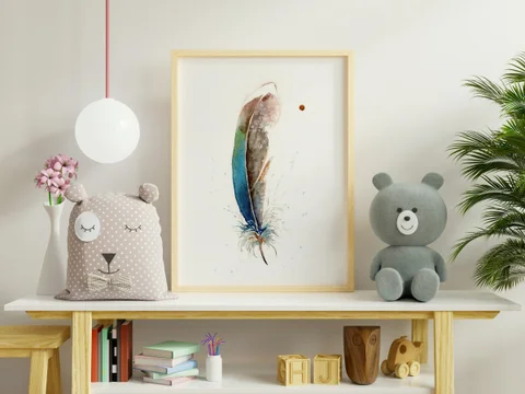 Image of a feather watercolor painting by Shayna Larsen, originals & prints available