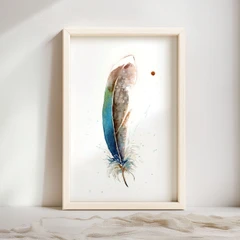 Image of a feather watercolor painting by Shayna Larsen, originals & prints available