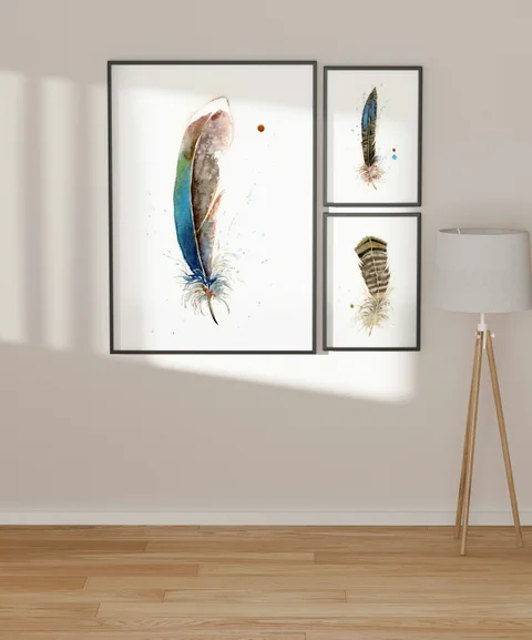 Image of a feather watercolor painting by Shayna Larsen, originals & prints available