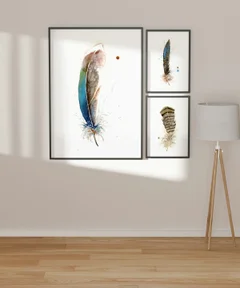 Image of a feather watercolor painting by Shayna Larsen, originals & prints available