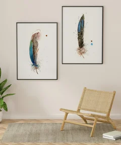 Image of a feather watercolor painting by Shayna Larsen, originals & prints available