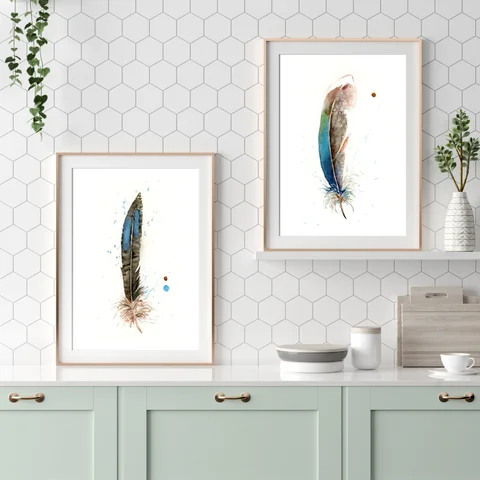 Image of a feather watercolor painting by Shayna Larsen, originals & prints available