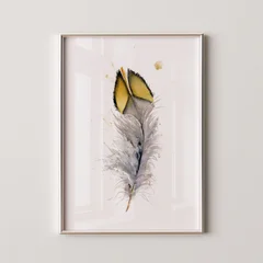 Image of a feather watercolor painting by Shayna Larsen, originals & prints available