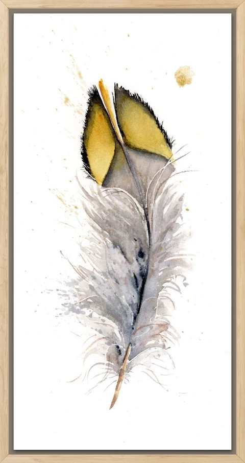 Image of a feather watercolor painting by Shayna Larsen, originals & prints available
