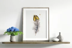 Image of a feather watercolor painting by Shayna Larsen, originals & prints available