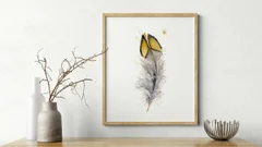 Image of a feather watercolor painting by Shayna Larsen, originals & prints available