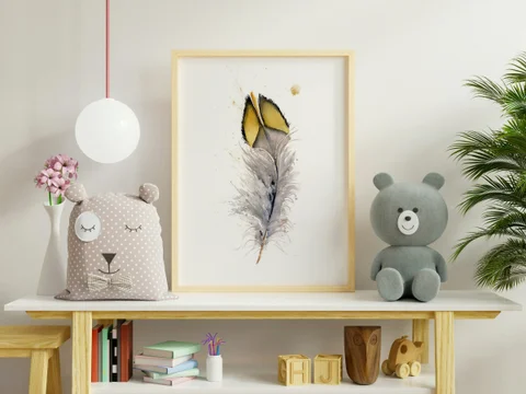 Image of a feather watercolor painting by Shayna Larsen, originals & prints available