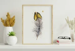 Image of a feather watercolor painting by Shayna Larsen, originals & prints available