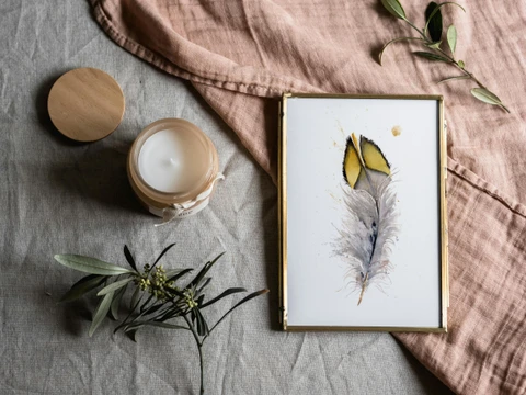 Image of a feather watercolor painting by Shayna Larsen, originals & prints available