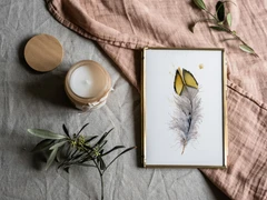 Image of a feather watercolor painting by Shayna Larsen, originals & prints available
