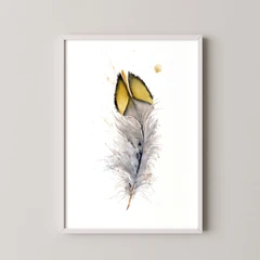 Image of a feather watercolor painting by Shayna Larsen, originals & prints available