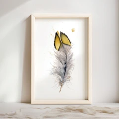 Image of a feather watercolor painting by Shayna Larsen, originals & prints available