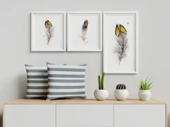 Image of a feather watercolor painting by Shayna Larsen, originals & prints available