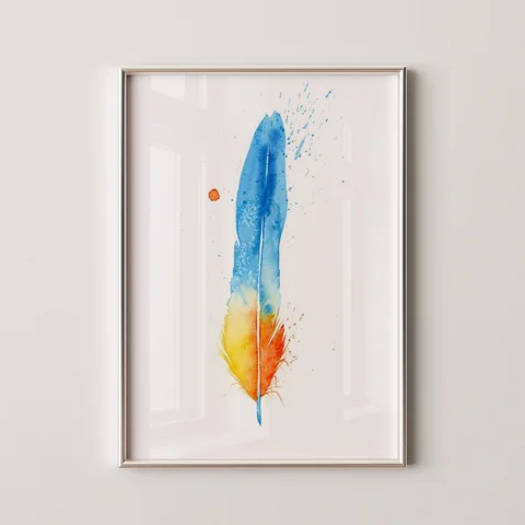 Image of a feather watercolor painting by Shayna Larsen, originals & prints available