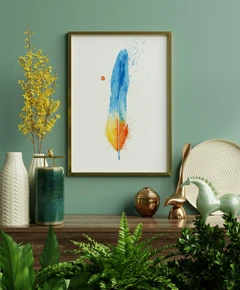 Image of a feather watercolor painting by Shayna Larsen, originals & prints available