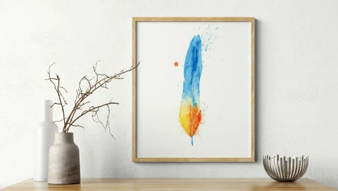Image of a feather watercolor painting by Shayna Larsen, originals & prints available