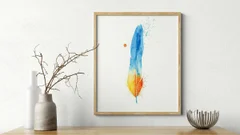 Image of a feather watercolor painting by Shayna Larsen, originals & prints available