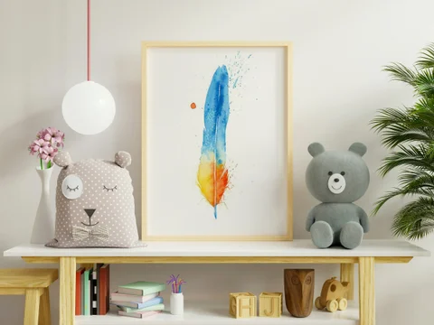 Image of a feather watercolor painting by Shayna Larsen, originals & prints available