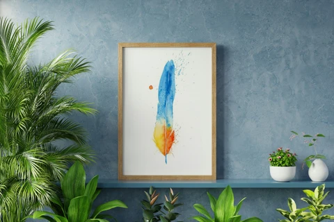 Image of a feather watercolor painting by Shayna Larsen, originals & prints available