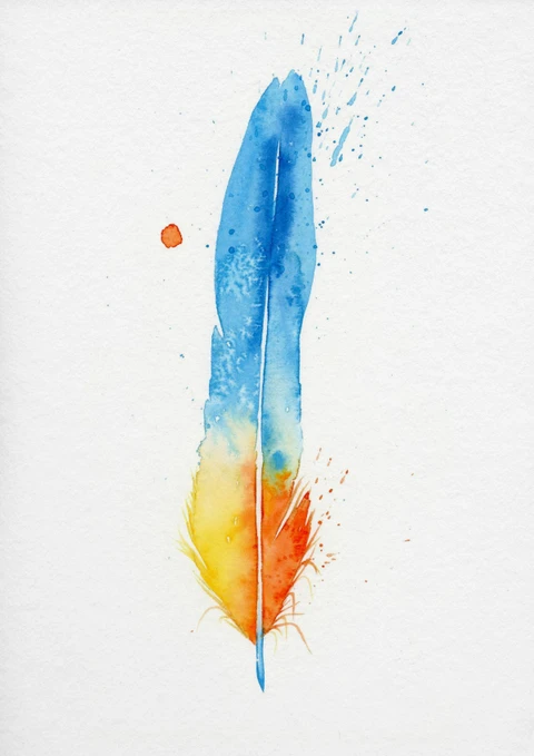 Image of a feather watercolor painting by Shayna Larsen, originals & prints available