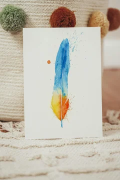Image of a feather watercolor painting by Shayna Larsen, originals & prints available