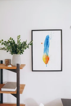 Image of a feather watercolor painting by Shayna Larsen, originals & prints available