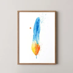 Image of a feather watercolor painting by Shayna Larsen, originals & prints available