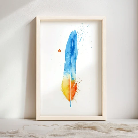 Image of a feather watercolor painting by Shayna Larsen, originals & prints available