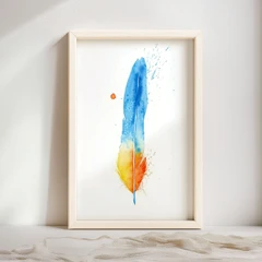Image of a feather watercolor painting by Shayna Larsen, originals & prints available