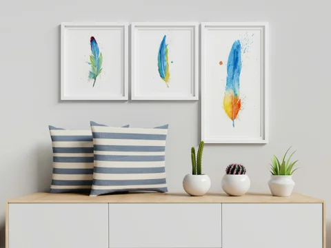 Image of a feather watercolor painting by Shayna Larsen, originals & prints available