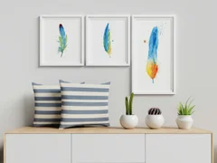 Image of a feather watercolor painting by Shayna Larsen, originals & prints available