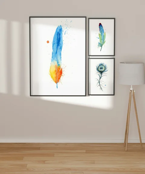 Image of a feather watercolor painting by Shayna Larsen, originals & prints available
