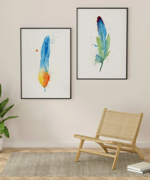 Image of a feather watercolor painting by Shayna Larsen, originals & prints available