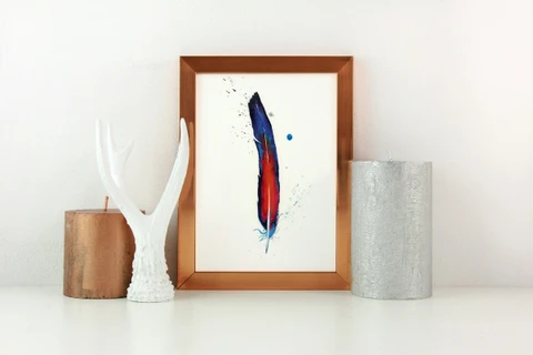 Image of a feather watercolor painting by Shayna Larsen, originals & prints available