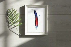 Image of a feather watercolor painting by Shayna Larsen, originals & prints available